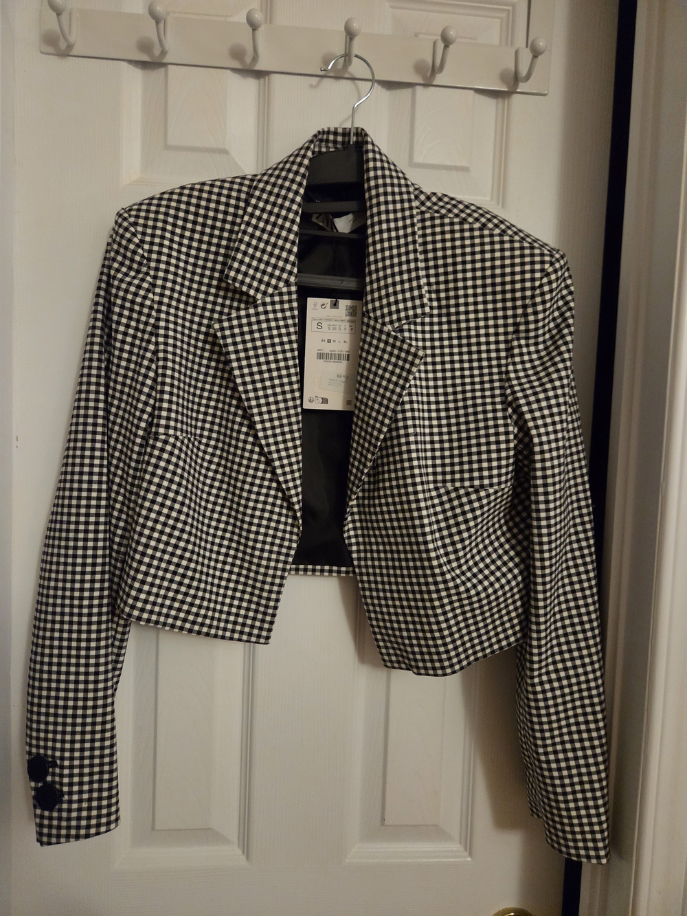 Zara Black and White Gingham Cropped Blazer